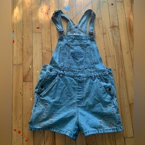 Vintage 90s embroidered shortalls Denim Overall Shorts